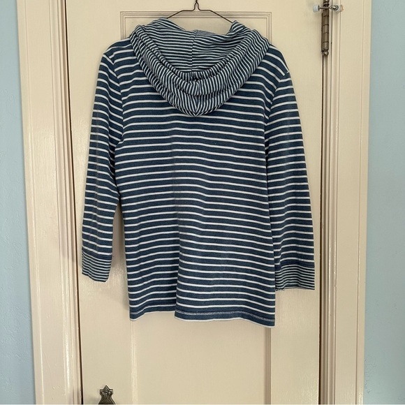 Talbots Zip Up Hoodie Blue & White Nautical Striped Front Pockets Coastal Size L - Picture 3 of 10